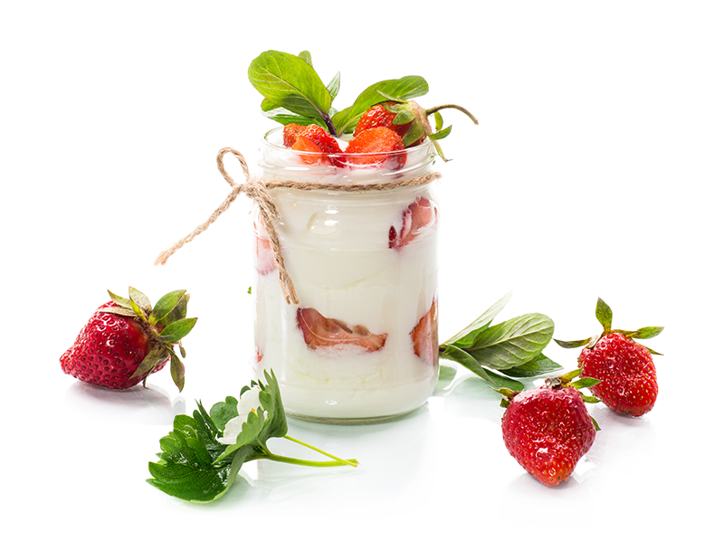 Pot de yaourt aux fraises (pot en verre) - image d'illustration